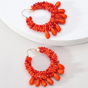 RED BEADED BOHO - EARRINGS