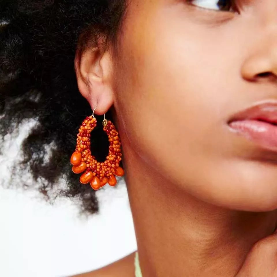 RED BEADED BOHO - EARRINGS