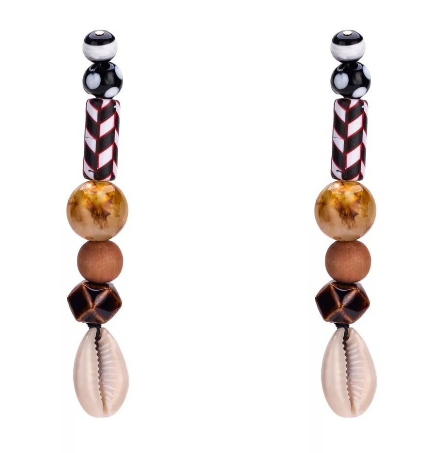 MIXED BEADED COWRIE- EARRINGS