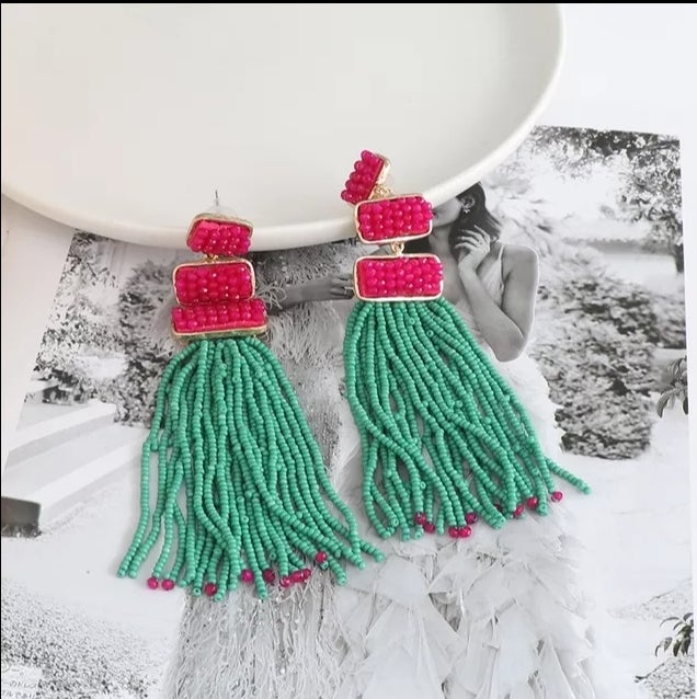 GRN BOHO FRINGE - EARRINGS